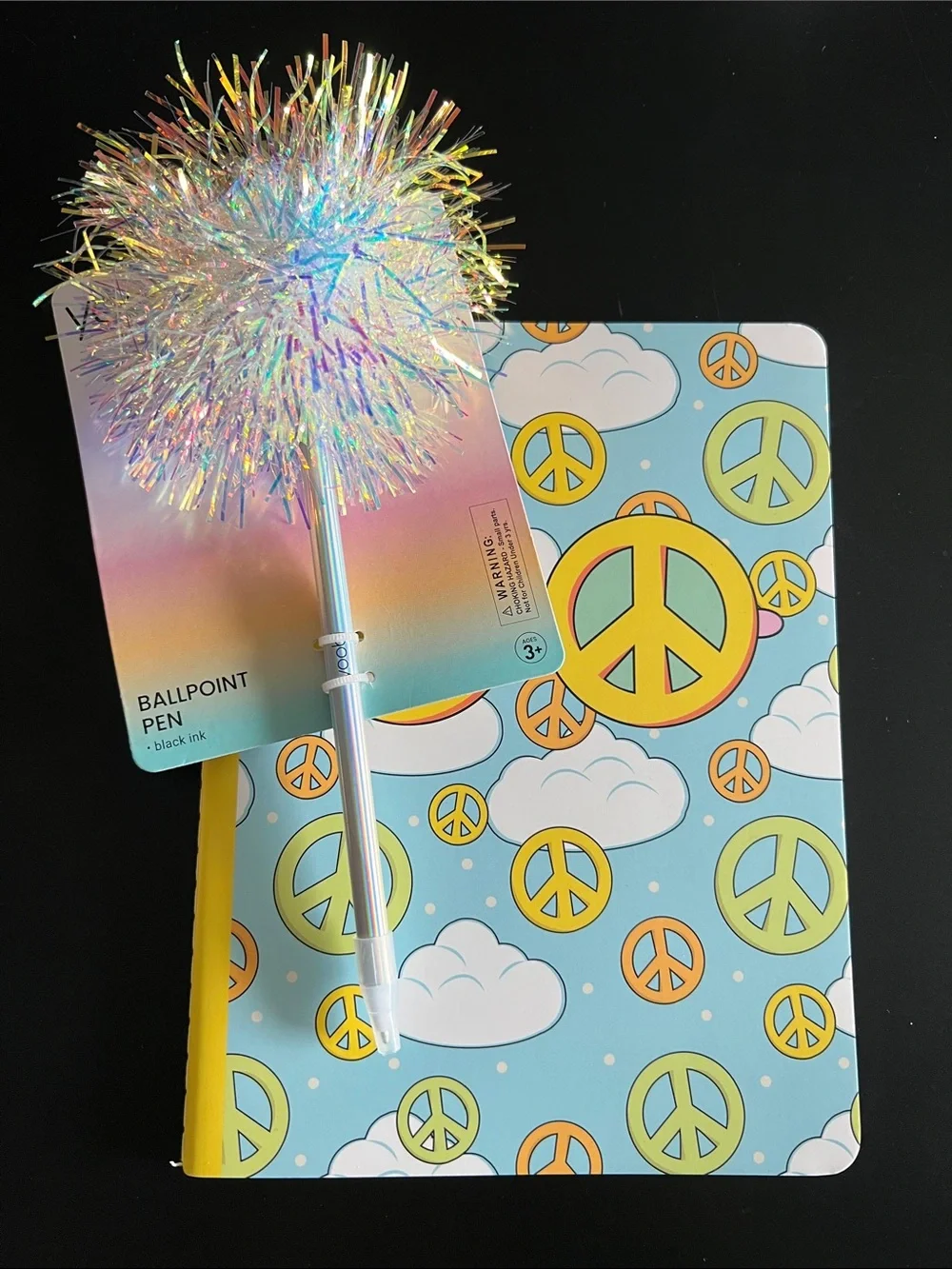 Yoobi Journal & Sparkle Pom-Pom Ballpoint Pen